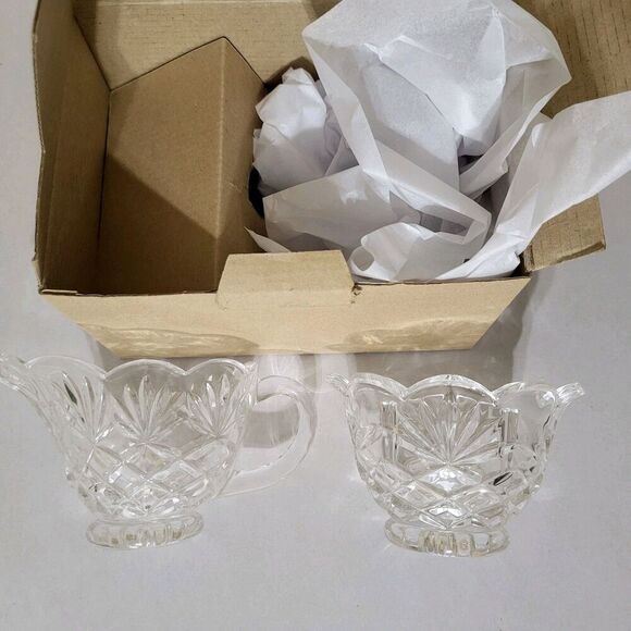 GODINGER Shannon Crystal Sugar Bowl And Creamer Set Scalloped- Missing Sugar Lid - Picture 2 of 6